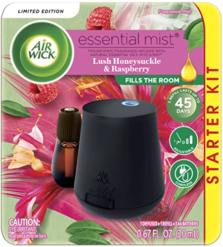 Image of Air Wick Essential Mist Starter Kit (Diffuser + Refill), Lush Honeysuckle & Raspberry, Essential Oils Diffuser, Air Freshener