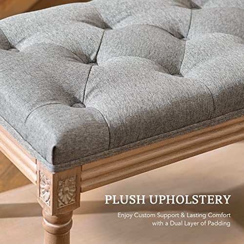 VONLUCE Shoe Storage Bench, 45\" French Vintage Entryway Bench Shoe Bench with Storage Cushion Wood Frame, Tufted Upholstered Bench for Bedroom End of Bed Living Room Dining Room Hallway, Gray