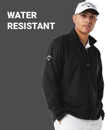 Miniatura 5 de Callaway Chaqueta de manga larga con cierre completo a todo lo largo resistente al viento y al agua, prenda de rendimiento para hombres, tallas