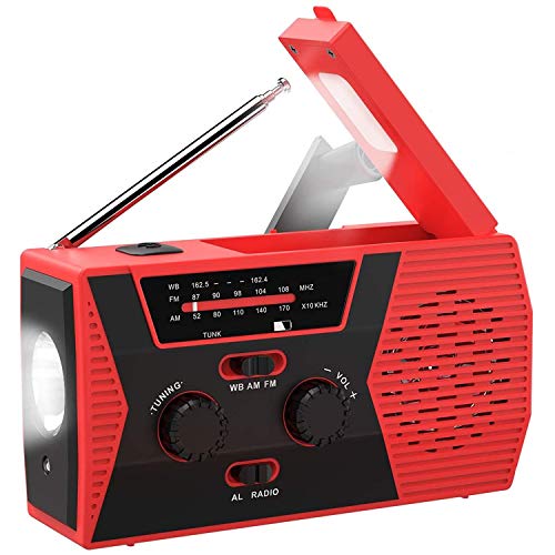 2019 Upgraded Version Emergency Solar Hand Crank Radio, Portable AM/FM NOAA Weather Radio for Outdoor Household Emergency Device, LED Flashlight, Reading Lamp, 2000mAh Power Bank USB Charger SOS Alarm