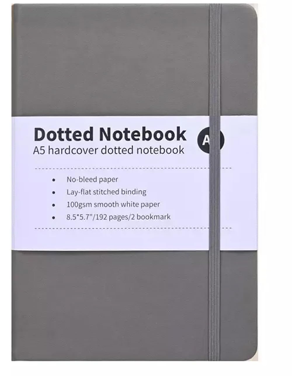 Premify Bullet Dotted Journal A5 Notebook, Hardcover with Thick 120gsm Paper 192 Pages, Elastic Banded for Planning, Study, Travel, Drawing, Sketching and Projects 8.5x 5.7″ (Dark Grey)