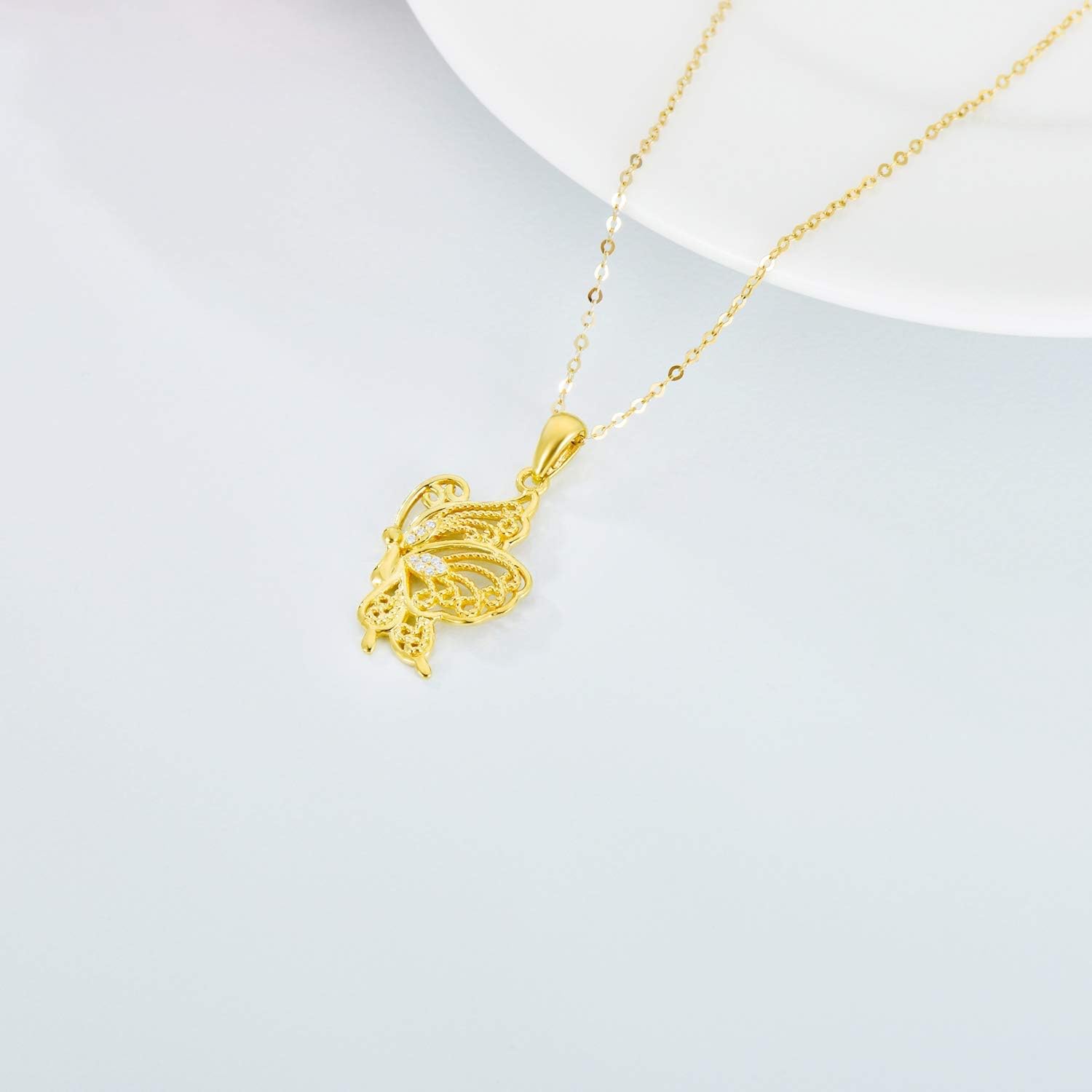 14K Gold Butterfly Pendant Necklace for Women Solid Gold Butterfly Necklace Animal Jewelry Gifts for Birthday Anniversary,16+2 Inch - Image 4