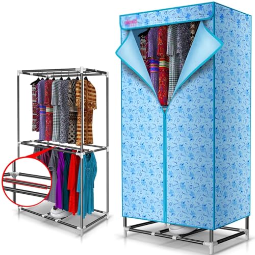 2 Layer Electric Heated Clothes Airer Dryer Rack,Dries Using Hot Air Fan,180 Minute Timer,Soon Heated Clothes Drying Pod Cabinet, Load 20KG,1000W