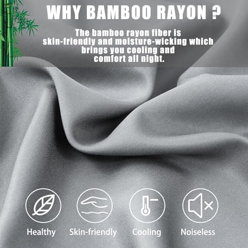 Image of Body Cooling Pillow Cases Cover, Bamboo Rayon Pillowcases with Zipper Closure, Cool & Breathable Pillow Case for Hot Sleepers and Night Sweats, 20x54 inches, Sliver Grey