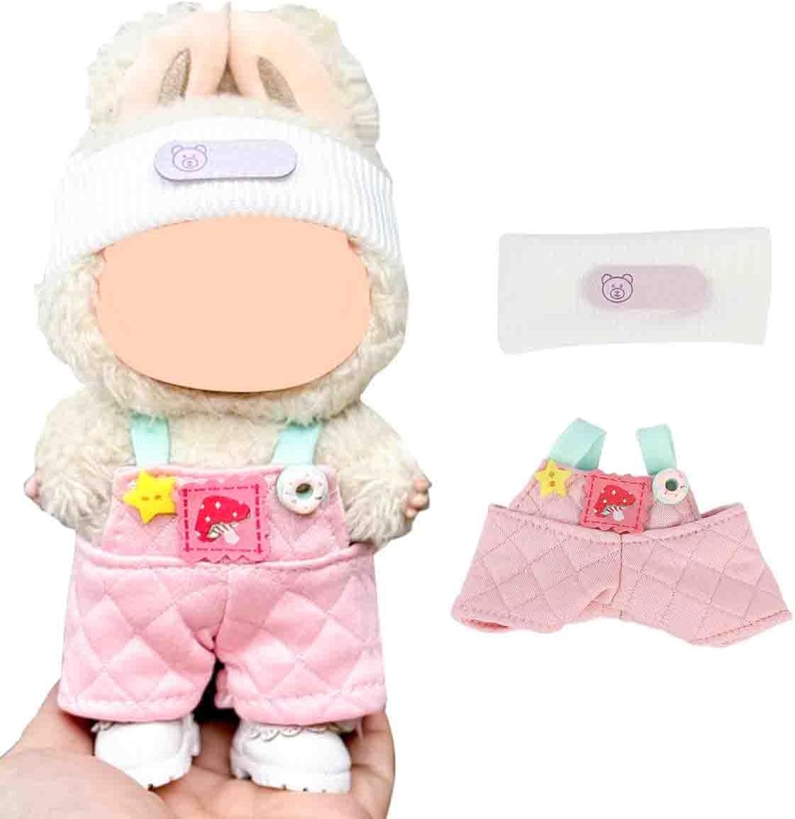 Doll Clothes for Labubu(NO Doll), Multi-Style Clothes Accessories Suit for 17/15cm Plush Doll, Cute Hat Headwear and Overalls Clothing Set for Toy Figurine Outfit Dress up Unique Style (LB-105)