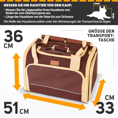 PETPROVED Transportbox Katze Hund Hundetasche für Kleine Hunde Katzentransportbox Katzen Transportboxen Hundetragetasche Tragetasche Hund Katzentasche Katzenbox Katzenkorb Transport (L Braun)