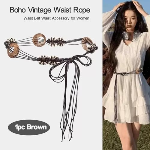 1pc Women Boho-Style Braid Waist Belt Coconut Shell Beads Decor Waist Band with Adjustable Tie Rope for Dress Jeans3