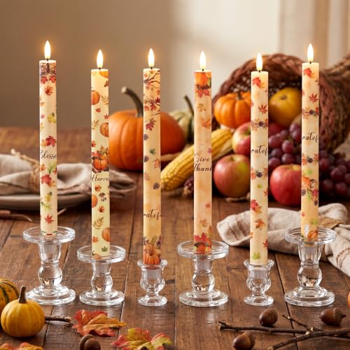Image of Aurelema 6 Pcs Fall LED Flameless Candle Set Autumn Taper Candles Battery Operated with Remote Pumpkin Maple Leaf Candles Fall Decorations for Home Thanksgiving Day Party Favors Harvest Festival Decor