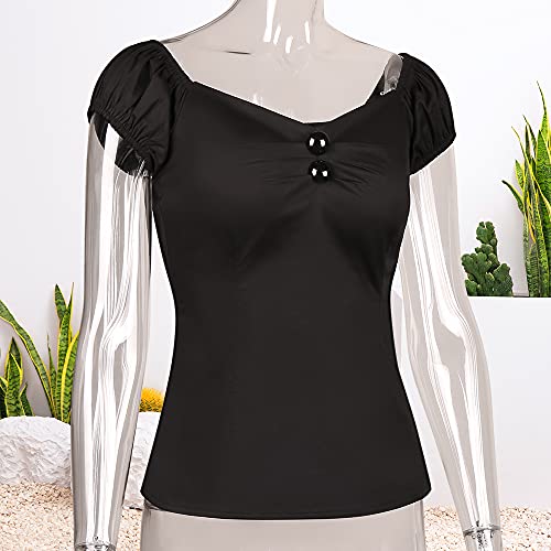Image of YARN & INK Women's Rockabilly Tops 1950s Pinup Shirt Casual Off Shoulder Vintage Blouse