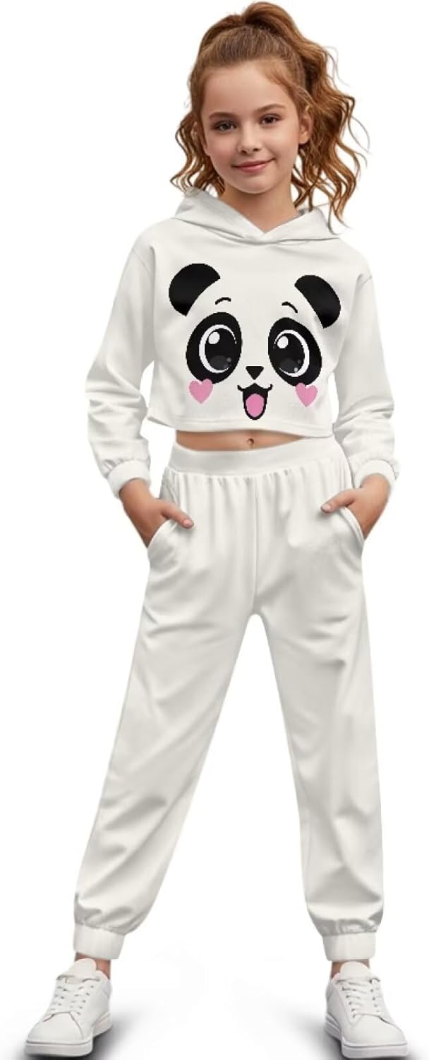 Renewold Girls Tracksuits Kids Teens Crop Hoodie Long Sleeve Sweatshirt Jogger Sweatpants 2 Piece Outfit Sweatsuits Set