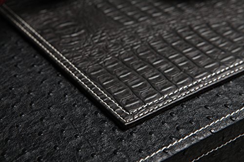 Placemats Set Of 4 Firm Faux Leather Pu, Durable 16"X12" Heat & Stain Resistant Easy To Clean, Crocodile Pattern Home Decor (Black) #TOP3