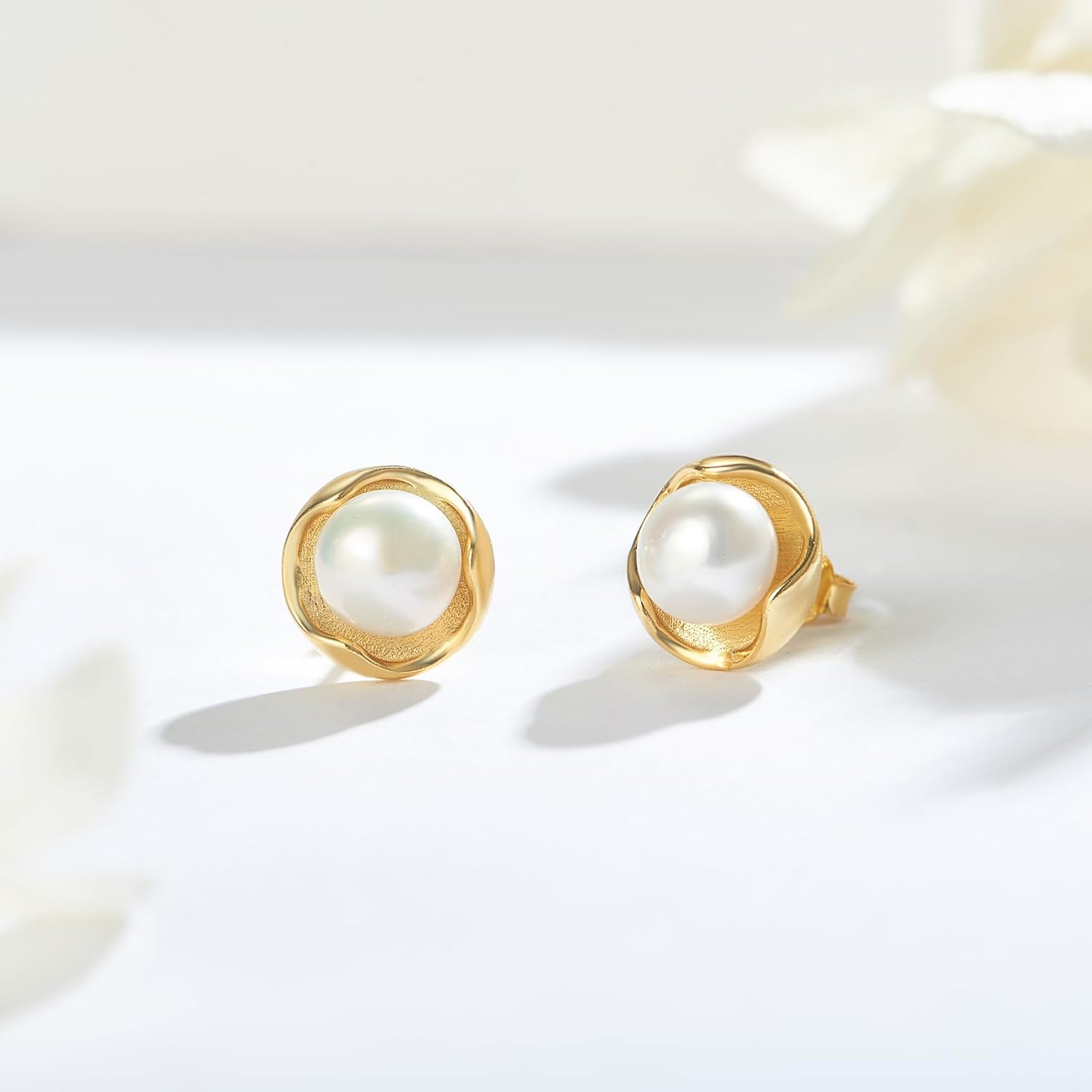 Pearl Stud Earrings for Women, 925 Sterling Silver Pearl Earrings, Freshwater Round Cultured Quality Pearl, Hypoallergenic Earrings, Jewelry Gifts for Women - Image 3
