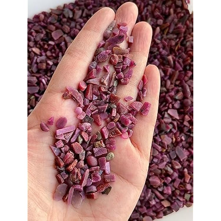 GAF TREASURES 2 oz Lot Natural Semi Tumbled Gemstone Chips, Crushed Mini Crystals, Undrilled Crystal Chips (Ruby)