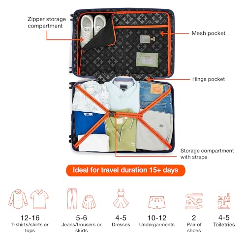 Image of Nasher Miles Polypropylene 360 Degree Paris Hard-Sided Check-in Luggage 28 inch | 75cm | 8 Wheels Large Trolley Bag for Travel | Suitcase (Navy Blue)