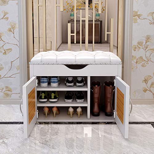 THBEIBEI Storage Benches Storage Bench 3-tier With Storage Layer Wood Shoes Rack Separate design Cabinet Shoe Bench Seat Storage Organiser For Hallway Entryway Living Room 100X35X56CM (Color : White)