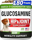 Glucosamine Treats for Dogs - Joint Supplement w/Omega-3 Fish Oil - Chondroitin, MSM - Advanced Mobility Chews - Joint Pain Relief - Hip & Joint Care - Chicken Flavor - 180 Ct - Made in USA