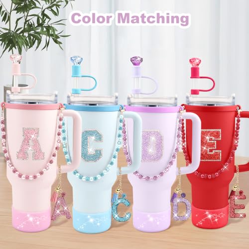 Hpebl 8PCS Purple for Stanley Cup Accessories 30/40 OZ Bling Rhinestones Initials Charms for Stanley Decorations Tumbler Accessories Set Including Diamond Straw Topper, Silicone Tumbler Boot(Letter L) - image 8