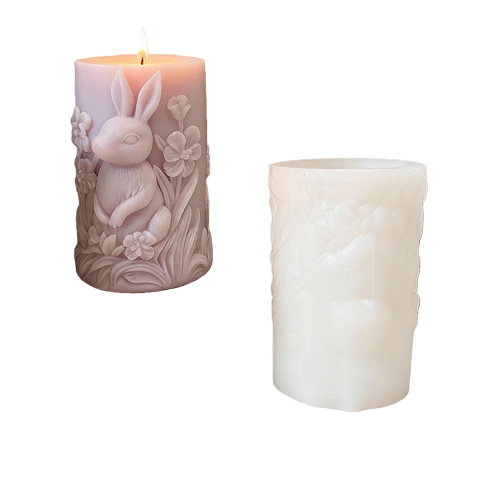 Osniyaw B Rabbit Embossed Cylinder Silicone Mould For Easter Candles, Silicone Mould, Heat Resistant For Epoxy Resin Candle Soap Making, Eginners Family Scented Soap