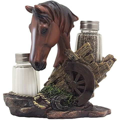 Chestnut Stallion Glass Salt & Pepper Shaker Set with Decorative Brown Horse Statue Holder for Western Ranch Decor or Country Farm Kitchen Table Centerpieces As Collectible Gifts for Farmers by Home-n-Gifts Cover