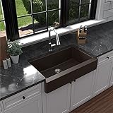 Karran Retrofit Farmhouse/Apron-Front Quartz Composite 34 in. Single Bowl Kitchen Sink in Brown