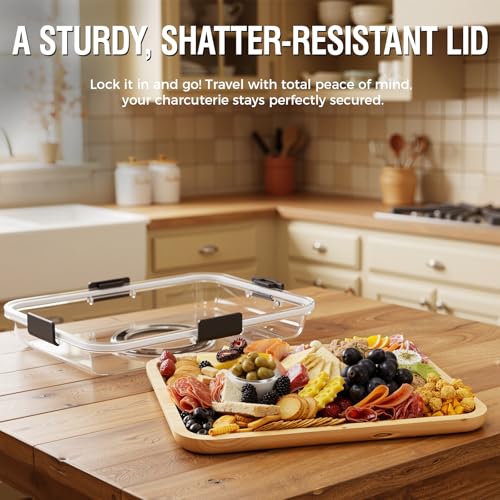 image for Renmxj Charcuterie Board with Clear Lid, Travel Portable Cheese Board 