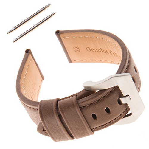 Gilden Gents Vintage Thick Padded Leather Watch Strap VINBAND, fits Panerai Watches (22mm, Dark Brown)