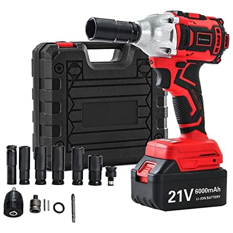 Conentool Cordless Impact Wrench with 6000mAh Battery,1/2 inch Driver,21V 460N.m High Torque with Socket Set 14mm 17mm 18mm 19mm 21mm 22mm,Variable Speed, Charger & Carry Case Cover