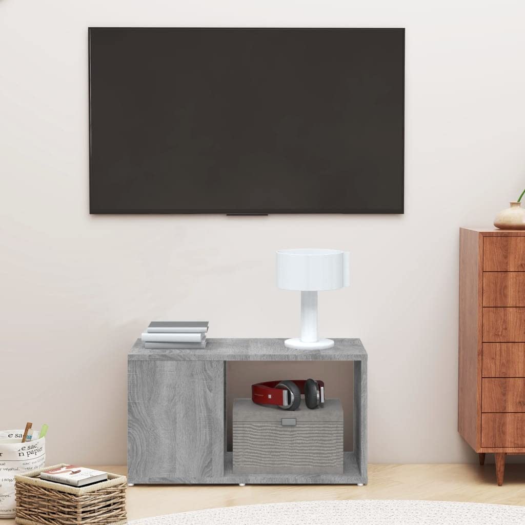 Meuble TV gris Sonoma compact avec niches de rangement pour décodeur et consoles