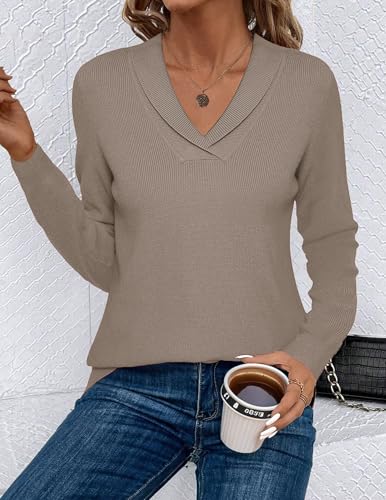 Image of Zeagoo Womens Sweaters Fall Fashion 2025 Long Sleeve Tops V Neck Business Casual Collared Knit Tunic Pullover Outfits