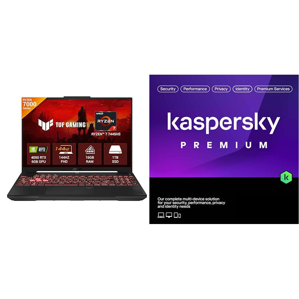 ASUS TUF A16 (2025), AMD Ryzen 7 7445HS, Gaming Laptop (RTX 4050-6GB/140W TGP/16GB RAM/1TB SSD/FHD+/16″/144Hz/56Whr + Kaspersky Premium 1 Device 1 Year (Physical Pack)