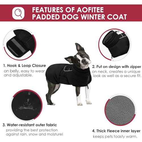 AOFITEE Großer Hundemantel, Warme Hundewinterjacke mit Eingebautem Geschirr, Reflektierender Hundemantel Schneeanzug für den Winter, Winddichte Hundefleecejacke für Französische Bulldogge