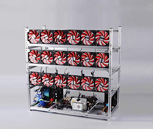 19 GPU Aluminum Stackable Open Air Mining Computer Frame Rig Case Ethereum LTC ZEC Bitcoin (Silver)