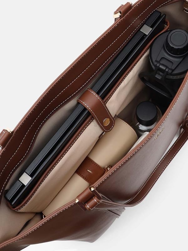Image of Kazo Ryn Tote Bag | Premium Faux Leather Handbag for Women | Modern Oversized Structured Shopper with Contrast Edge Detail | Brown | Fits 15 inch Laptop