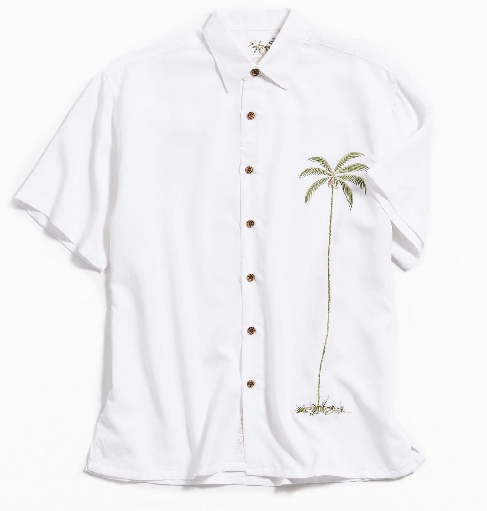 Bamboo Cay Mens Short Sleeve Peekaboo Palm Casual Embroidered Woven Shirt
