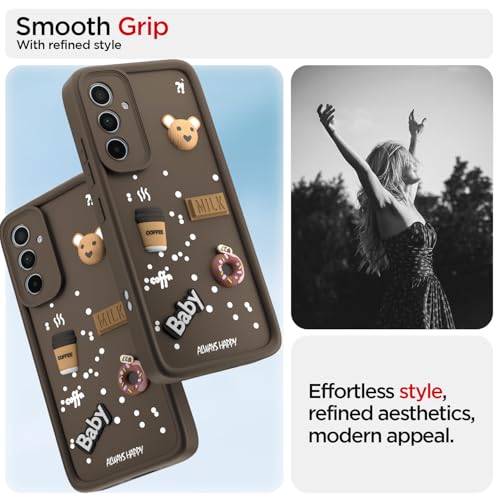Image of Pikkme Back Cover for Samsung Galaxy A35 5G | Cute Fun Cartoon 3D Bear Silicone Full Body Protection Bumper Cover (Brown)