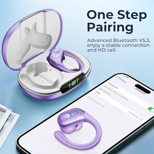 Image of occiam Active Noise Cancelling Earbuds Wireless Bluetooth Headphones | Ear Buds 90Hrs Playback Stereo Bass Earphones with Mic Over-Ear Hooks IPX7 Waterproof Headset for Work Sports