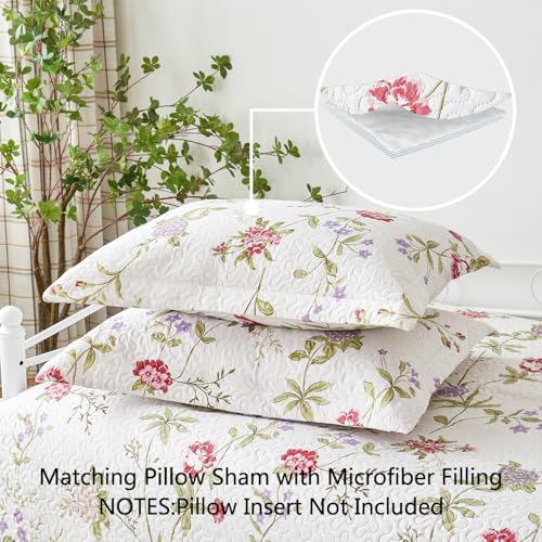 Image of Jarson 3 Pcs Floral Daybed Cover Set Twin Size Beige Purple Flower Sofa Cover Bedding Sets Double Side Bed Set for All Season Botanical Pattern Daybed Quilt Set with Pillow Shams