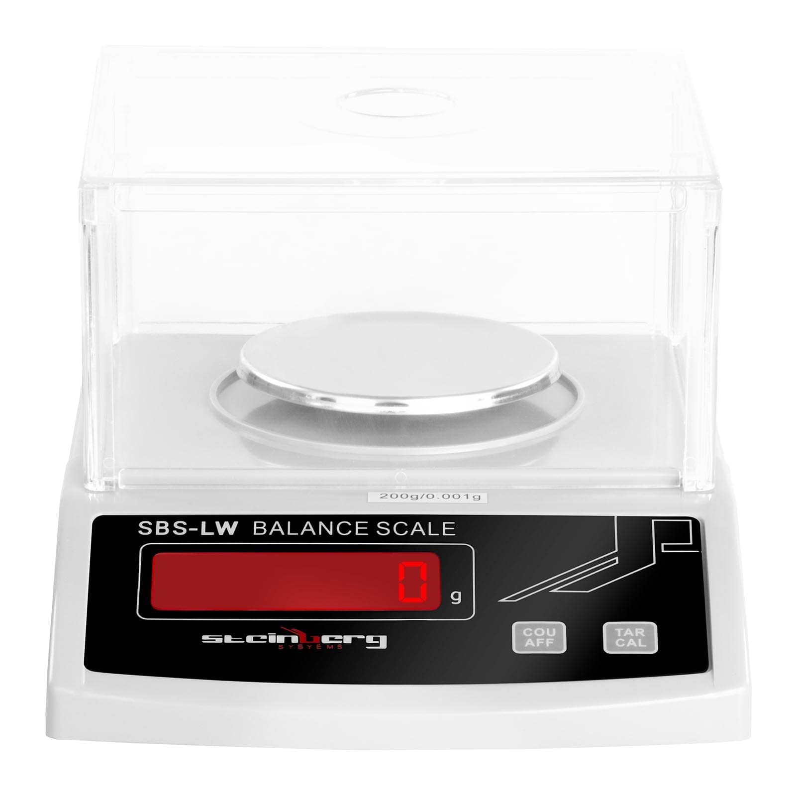 Steinberg Systems SBS-LW-200N waga precyzyjna, waga pocztowa, waga laboratoryjna (do 200 g, dokładność 0,001 g, wyświetlacz LED, akumulator do 8 godzin pracy, szklana pokrywa, różne funkcje)