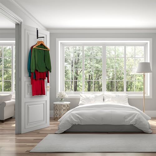 Relaxdays Klapphaken, zum Einhängen, Türgarderobe für 6 Kleiderbügel, Metall und Holz, Haken für 2 cm Türfalz, schwarz, 21 x 2,5 x 18 cm