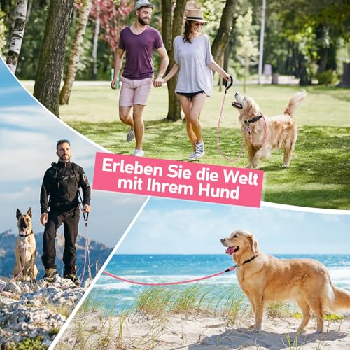X XBEN Schleppleine für Hunde, 7M Starke Hundeleine mit Bequemen Gepolsterter Griff, Trainingsleine Laufleine für Kleine Mittlere Große Hunde, Abschließbarer Karabiner, Rosa