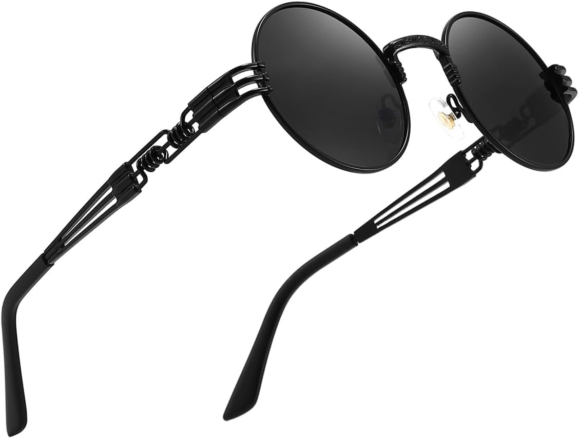 Azonee Steampunk Sunglasses Hippie Glasses Retro Round Metal Frame Women Men