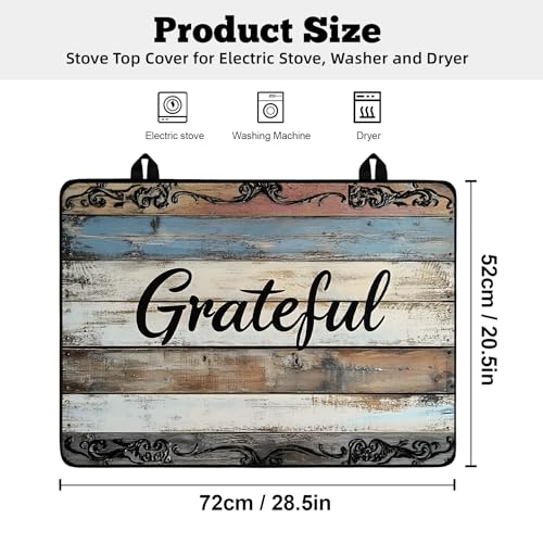 Image of Multi-Design Stove Top Cover for Glass /Electric Stoves - 3-in-1 Heat-Resistant Protector Mat, Non-Slip Drying Rack 28 inchx20 inch (Grateful, 28 inch L x 20 inch W)