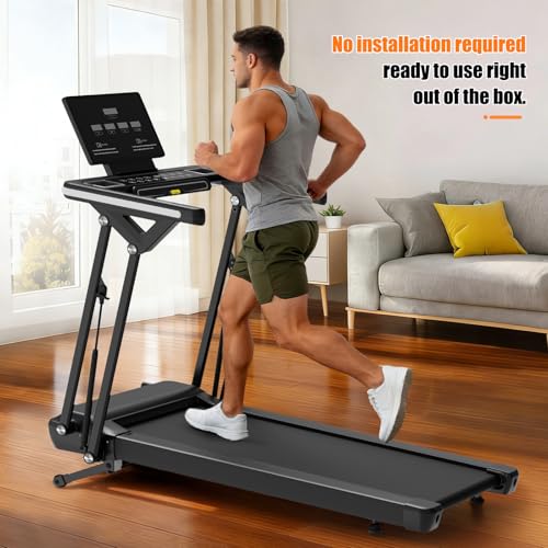 Image of Folding Treadmill with Electric Incline, 3.5 HP Motor, 300 lb Weight Capacity, Treadmill with Handrails, LED Display and MP3 Speaker, Compact Treadmill for Home and Office, No Assembly Required