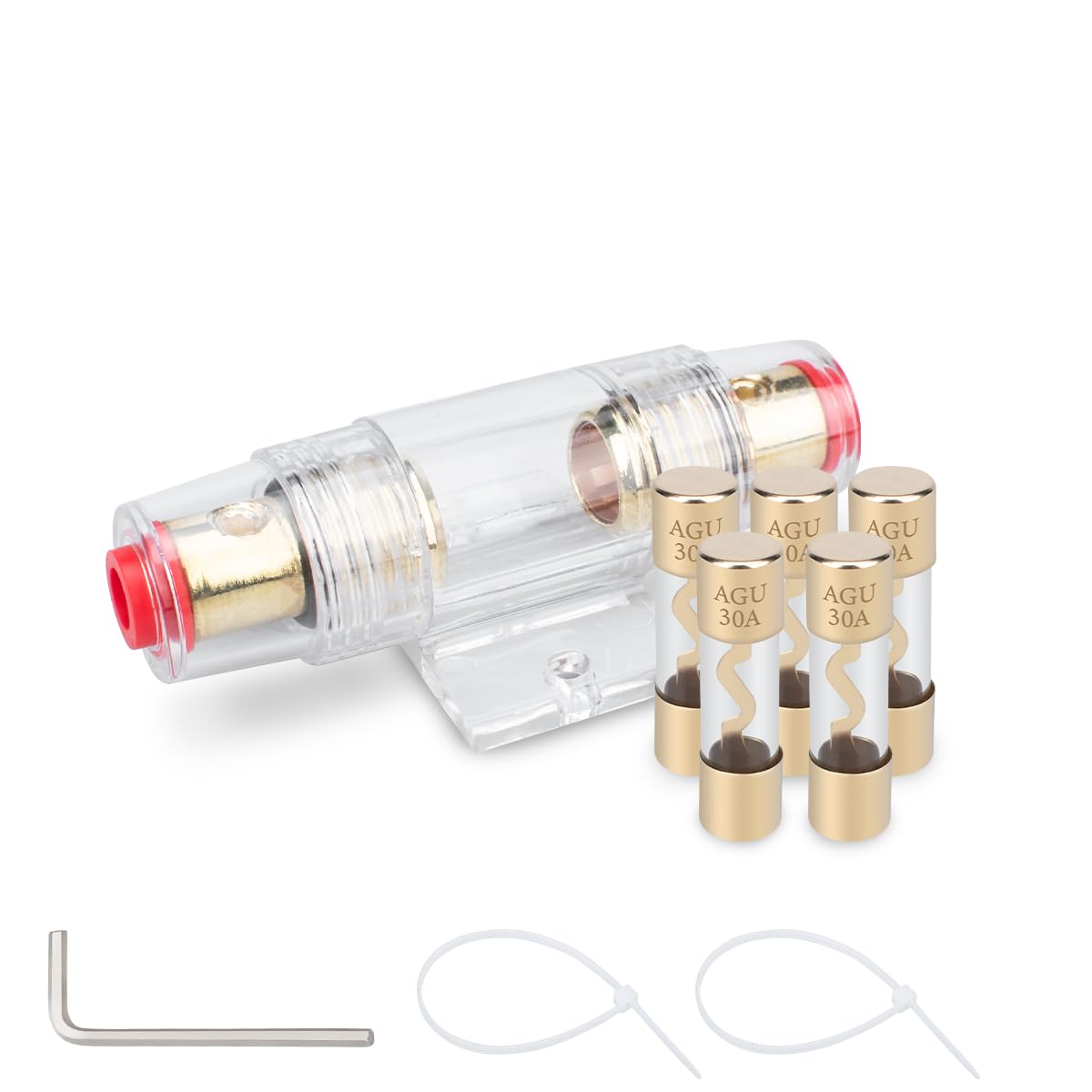 Innfeeltech 5 Pcs Gold Plated Glass 30A AGU Fuse for Automotive Audio Power Safety with 1 Pcs Gold Plated Inline AGU Fuse Holder