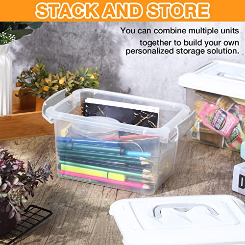 8 Pcs Storage Latch Bin With Lids 8 Qt Clear Plastic Lidded Organizer Bins With Handle Stackable Storage Latching Containers For Home Shelf Office Closet Organize Clothes Toys Snacks Crafts #TOP4