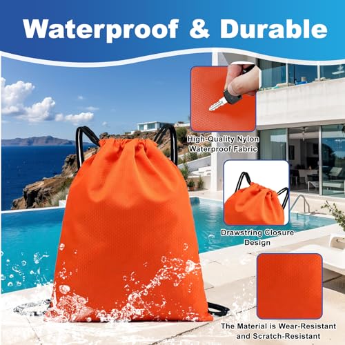 Image of 5-Pack Waterproof Drawstring Backpacks, Soccer-Texture Oxford Fabric, 16.9 inch x 13.8 inch, Lightweight 0.20 lb Each, No Eyelets, Gym & Marathon Gear Sacks(Orange)