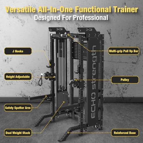 Image of Commercial Functional Trainer Cable Machine with Dual Weight Stacks, Power Cage Squat Rack, Dual Cable Crossover Machine with Pulley System
