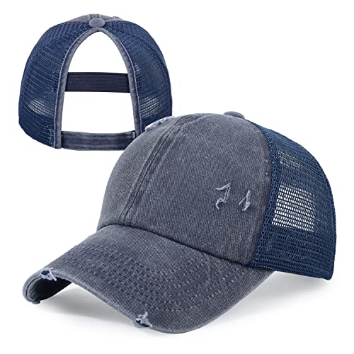 Image of HH HOFNEN Ponytail Hat for Women Washed Distressed Baseball Cap Ponycaps