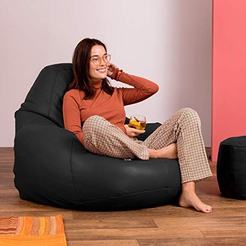 icon Valencia Leather Recliner Bean Bag Chair - 120cm x 100cm, Large - Genuine, Real Leather Accent Chair