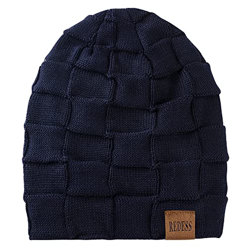 Redess Beanie Hat For Men And Women Winter Warm Hats Knit Slouchy Thick Skull Cap Navy Blue #TOP1